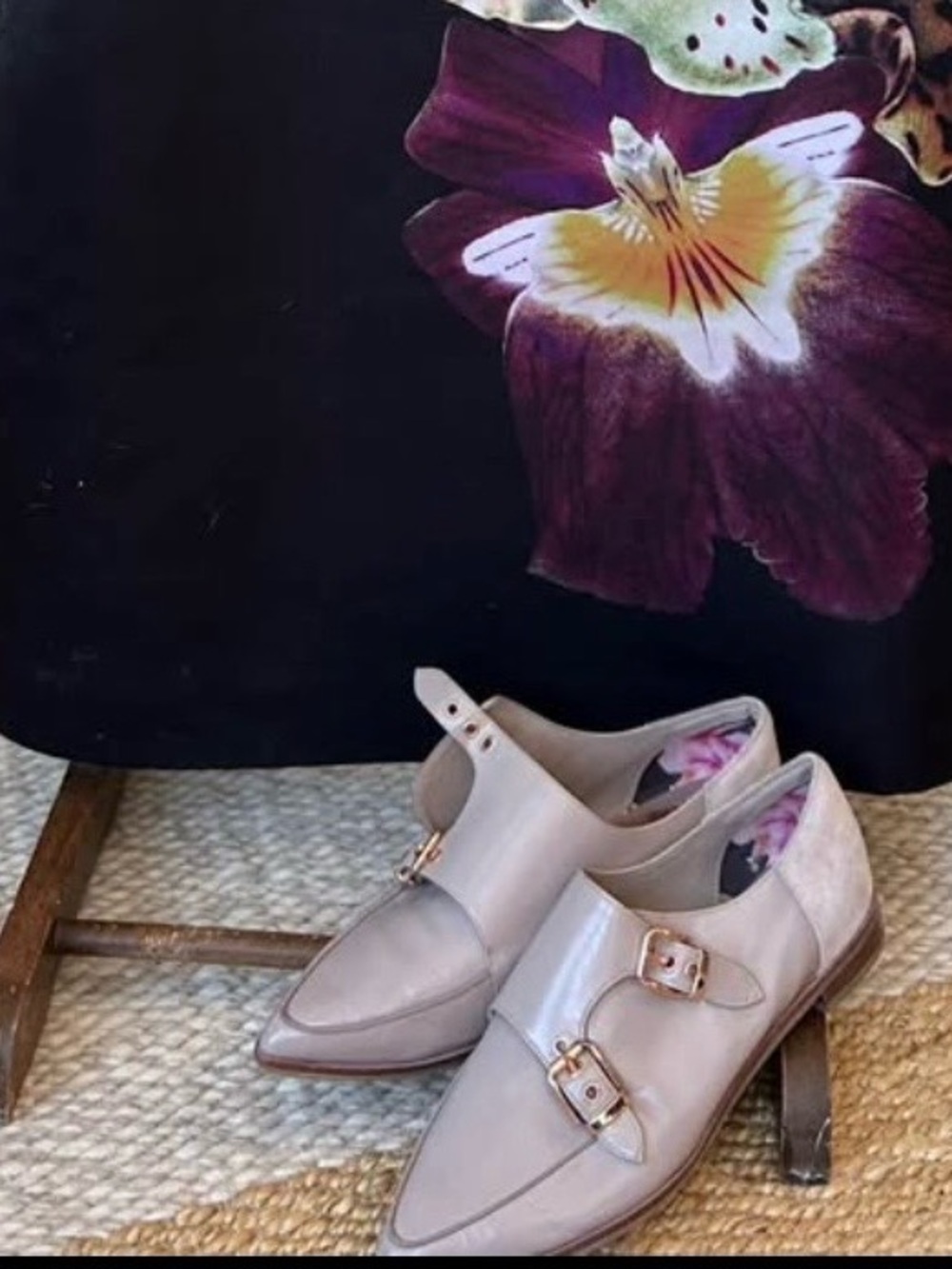 Pointed Double-Buckle Women’s Loafers in Nude - Picture 2 of 5